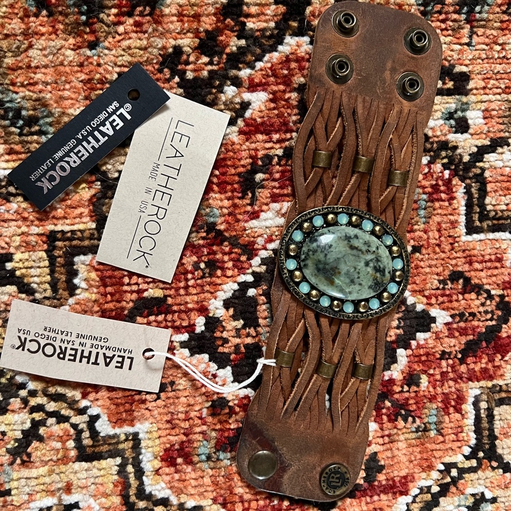 Leather Rock turquoise bracelet